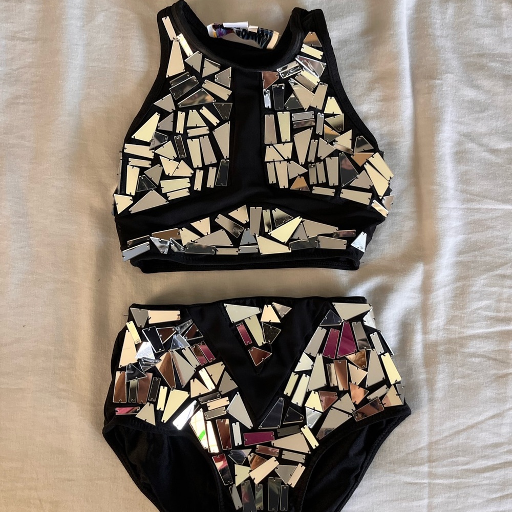 Glamour Black and Silver Kids Dance Costume